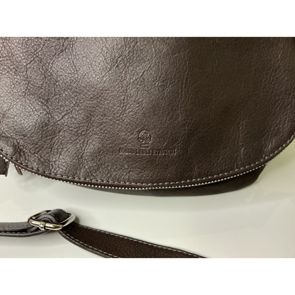 Borgo Degli Etruschi Brown Leather Crossbody Bag Made in Italy Tassel Shoulder‎